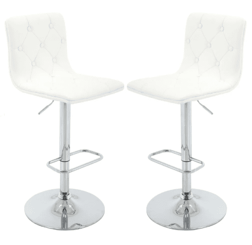 800 Brage Living Black Tufted PU Leather Adjustable Height Barstools with Chrome Base and Footrest in White.